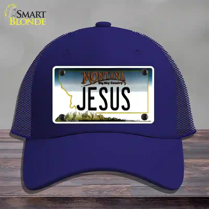 HAT18-MLP-11109 Jesus Montana State Novelty License Plate Hat, Mesh - Royal Blue