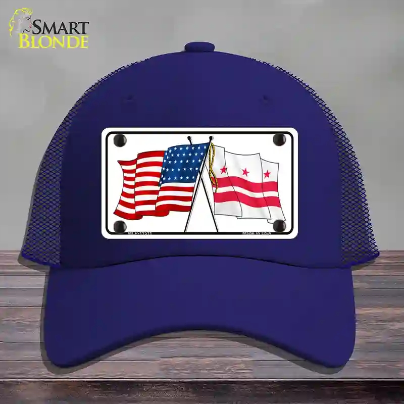 HAT18-MLP-11511 Washington DC Crossed US Flag Novelty License Plate Hat, Mesh - Royal Blue