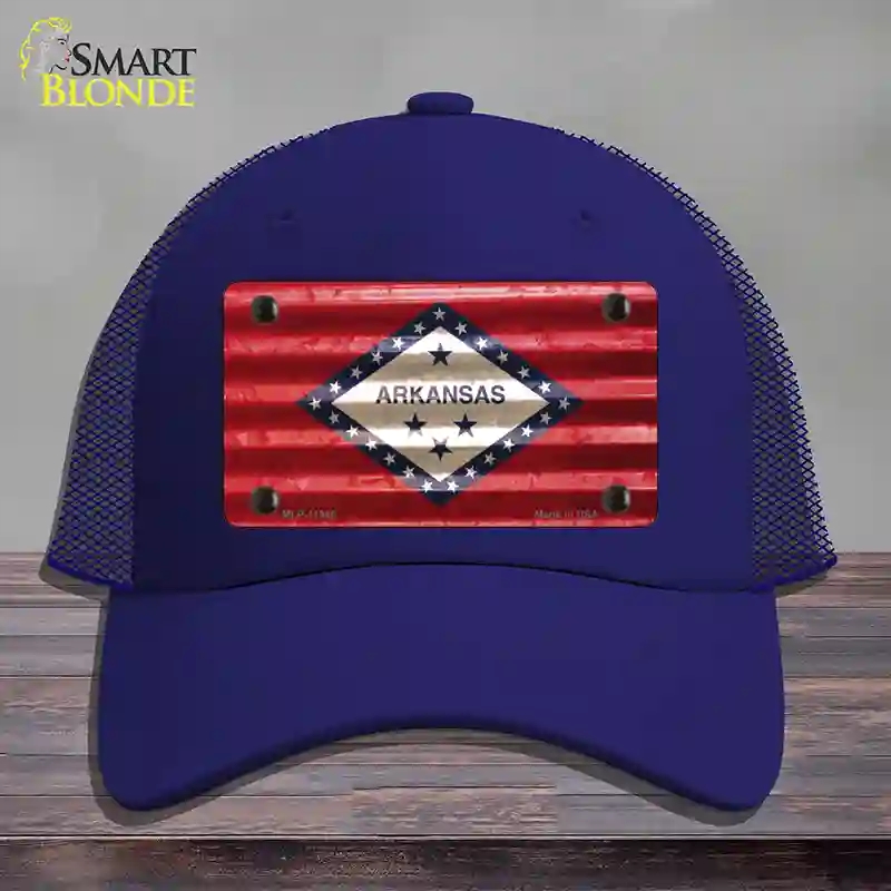 HAT18-MLP-11945 Arkansas Corrugated Flag Novelty License Plate Hat, Mesh - Royal Blue