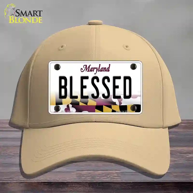 HAT22-MLP-10498 Blessed Maryland Novelty License Plate Hat, Cotton - Khaki