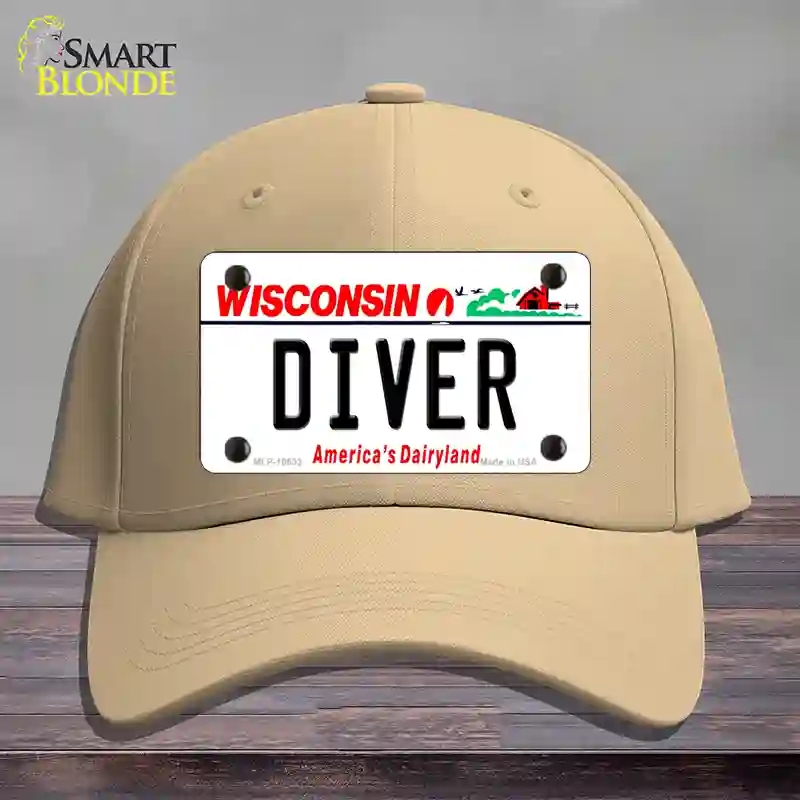 HAT22-MLP-10633 Diver Wisconsin Novelty License Plate Hat, Cotton - Khaki