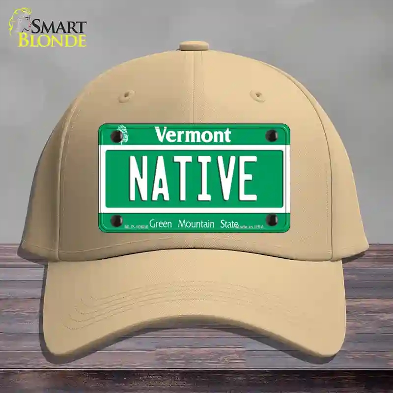 HAT22-MLP-10688 Native Vermont Novelty License Plate Hat, Cotton - Khaki