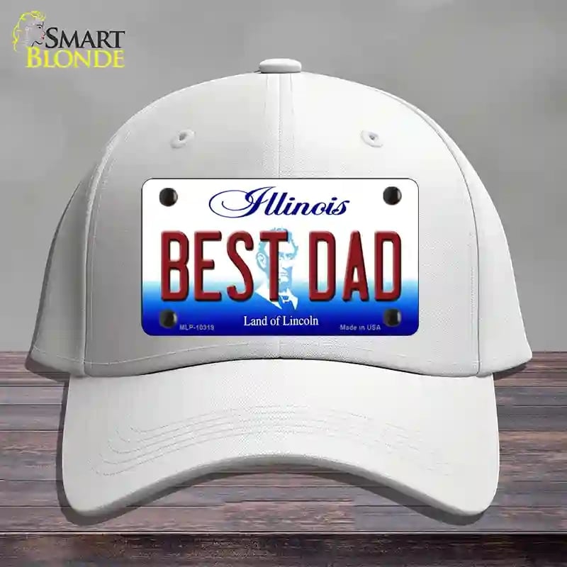 HAT21-MLP-10319 Best Dad Illinois Novelty License Plate Hat, Cotton - White