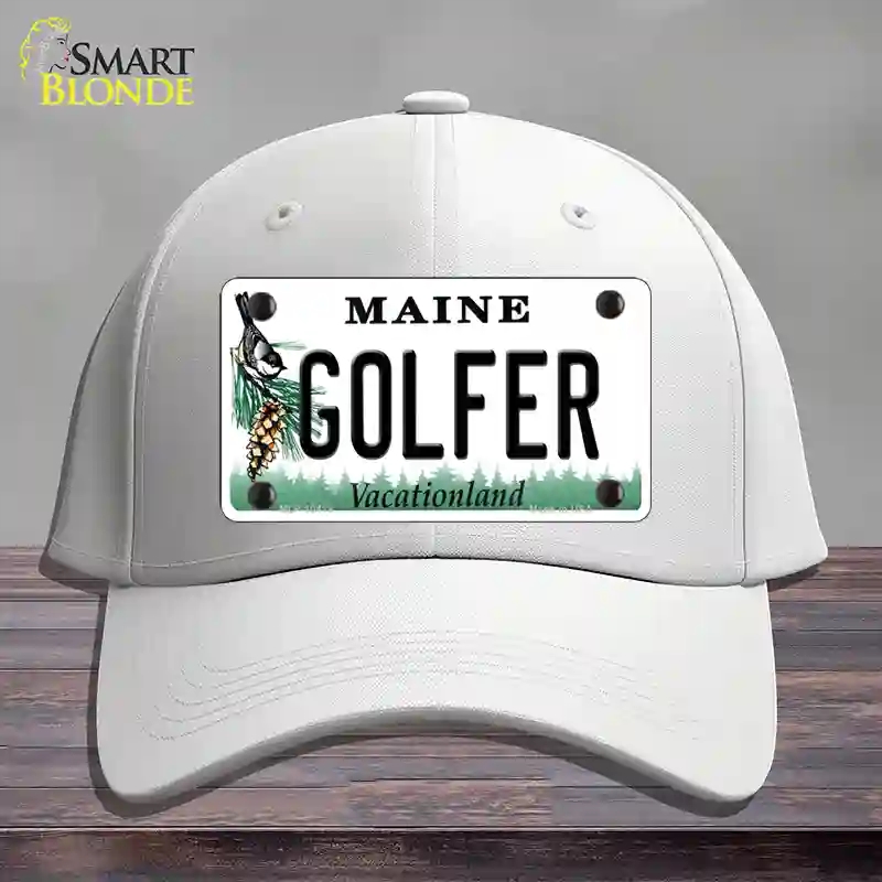 HAT21-MLP-10418 Golfer Maine Novelty License Plate Hat, Cotton - White