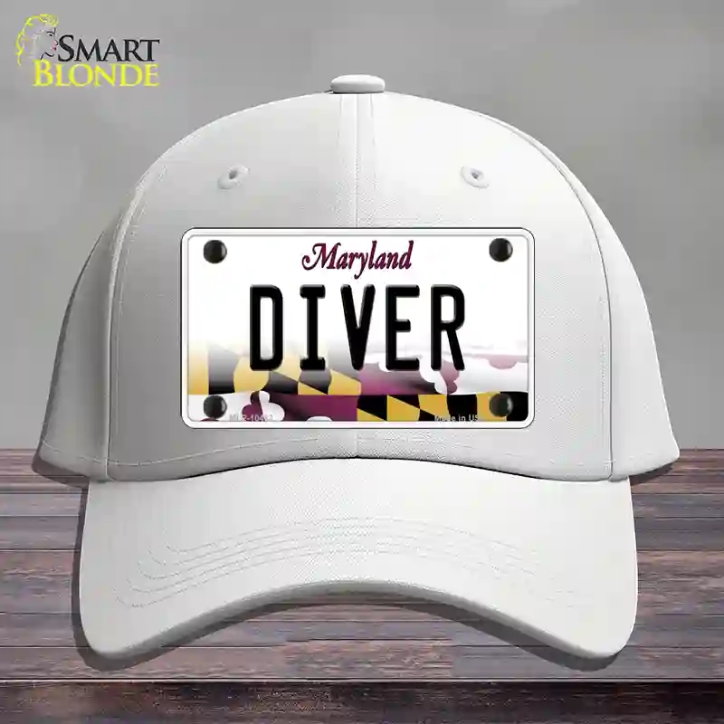 HAT21-MLP-10482 Diver Maryland Novelty License Plate Hat, Cotton - White