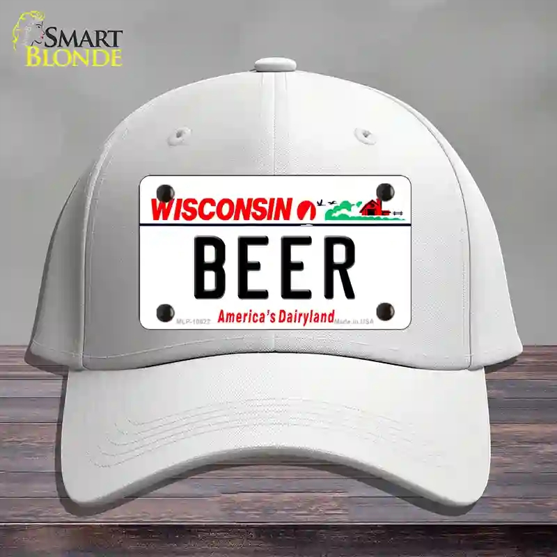 HAT21-MLP-10622 Beer Wisconsin Novelty License Plate Hat, Cotton - White