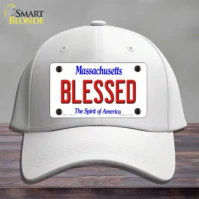 HAT21-MLP-11011 Blessed Massachusetts Novelty License Plate Hat, Cotton - White