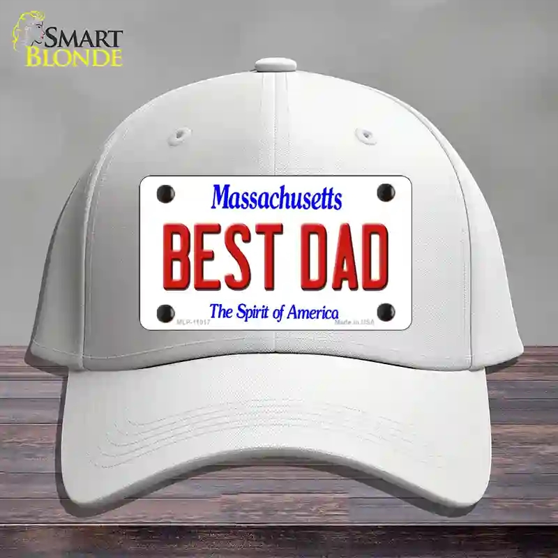 HAT21-MLP-11017 Best Dad Massachusetts Novelty License Plate Hat, Cotton - White