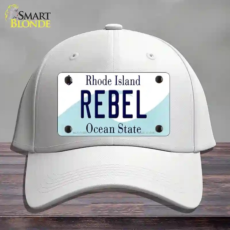 HAT21-MLP-11223 Rebel Rhode Island State Novelty License Plate Hat, Cotton - White