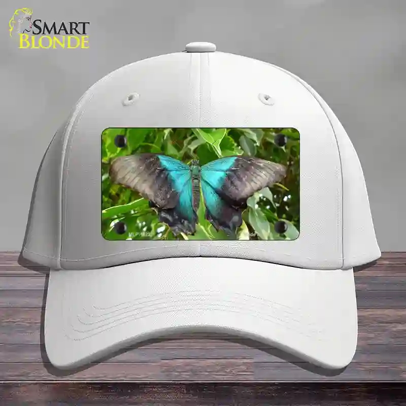 HAT21-MLP-11237 Butterfly Blue & Black Novelty License Plate Hat, Cotton - White