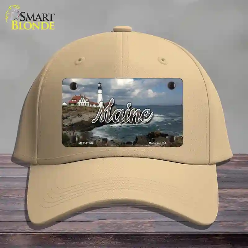 HAT22-MLP-11604 Maine Lighthouse Beach State Novelty License Plate Hat, Cotton - Khaki