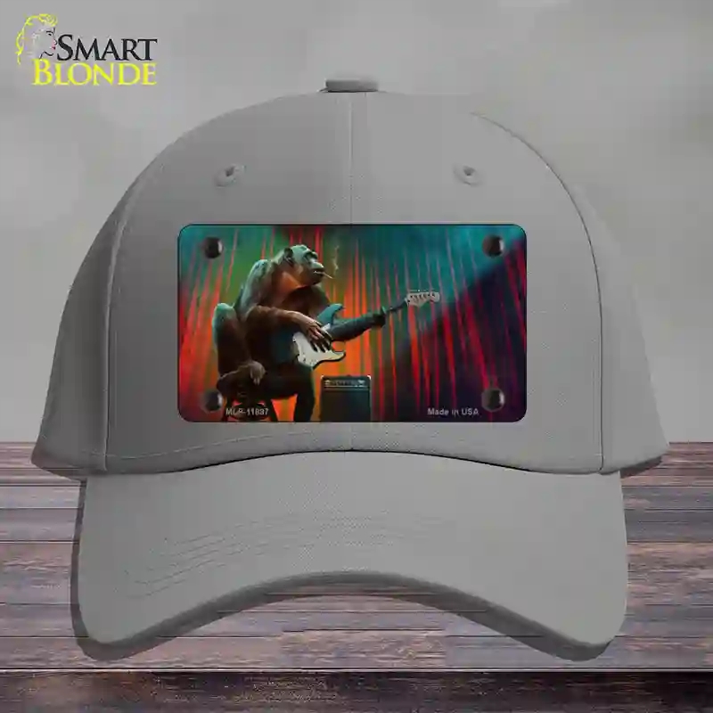 HAT23-MLP-11897 Monkey with Guitar Novelty License Plate Hat, Cotton - Gray