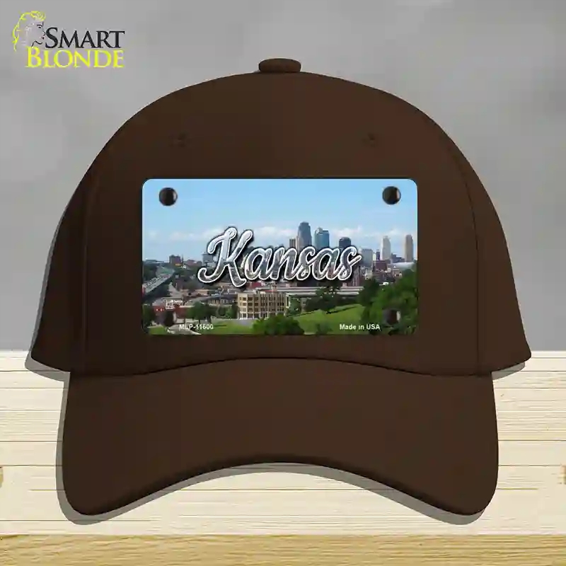 HAT24-MLP-11600 Kansas Downtown Skyline State Novelty License Plate Hat, Cotton - Dark Brown