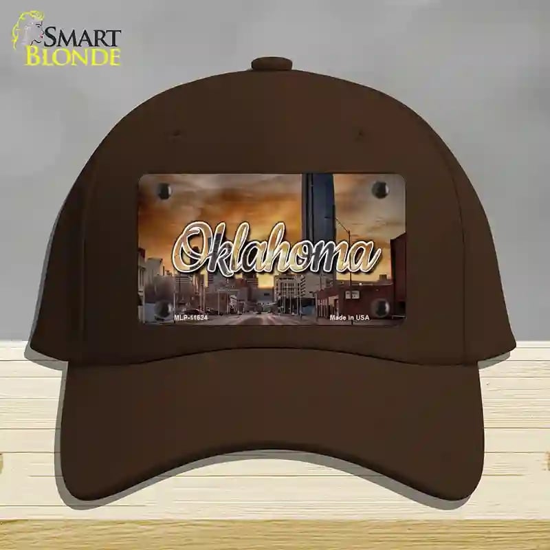 HAT24-MLP-11624 Oklahoma Sunset Skyline State Novelty License Plate Hat, Cotton - Dark Brown