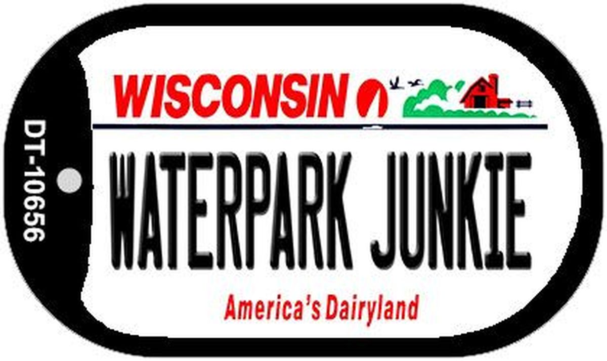 Picture of Smart Blonde DT-10656 1.5 x 2 in. Waterpark Junkie Wisconsin Novelty Metal Dog Tag Necklace