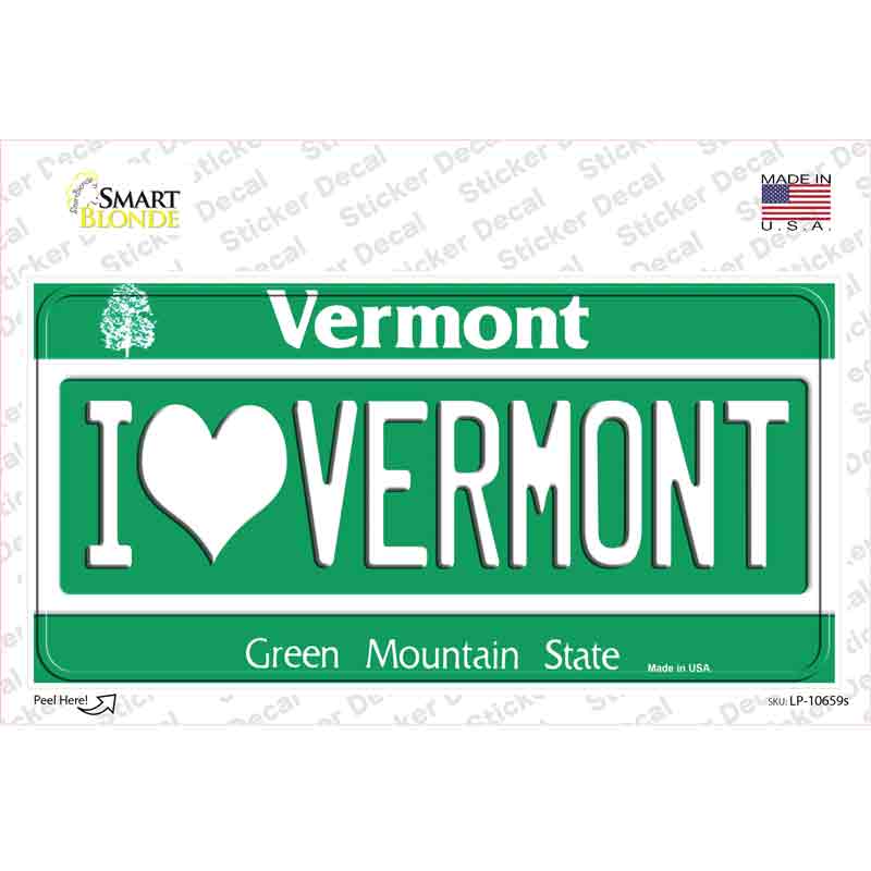 LP-10659s-M I Love Vermont Novelty Sticker Decal, Medium