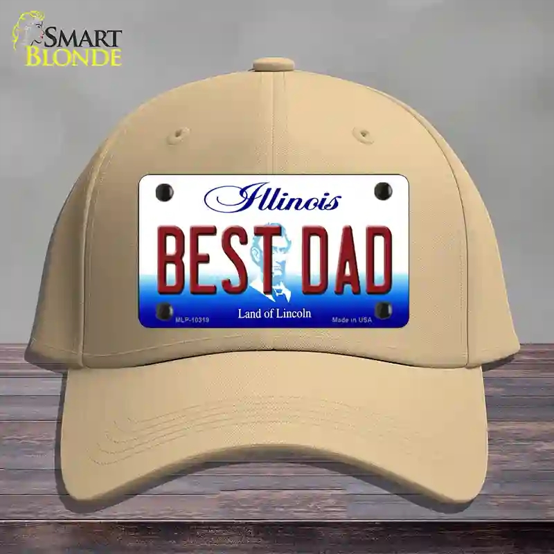 HAT22-MLP-10319 Best Dad Illinois Novelty License Plate Hat, Cotton - Khaki