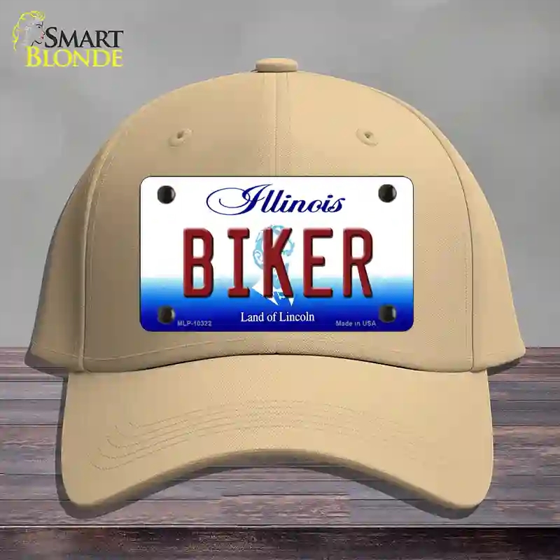 HAT22-MLP-10322 Biker Illinois Novelty License Plate Hat, Cotton - Khaki