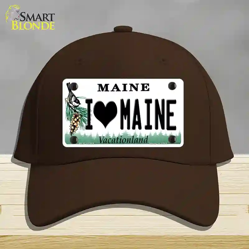 HAT24-MLP-10384 I Love Maine Novelty License Plate Hat, Cotton - Dark Brown
