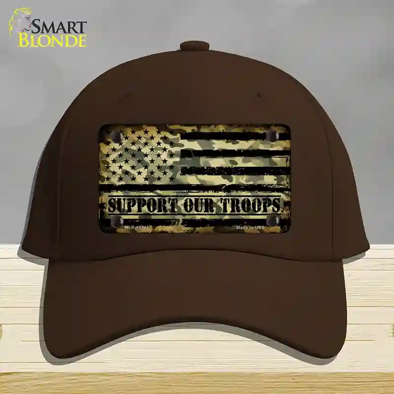 HAT24-MLP-10743 Camo American Flag Support Troops Novelty License Plate Hat, Cotton - Dark Brown