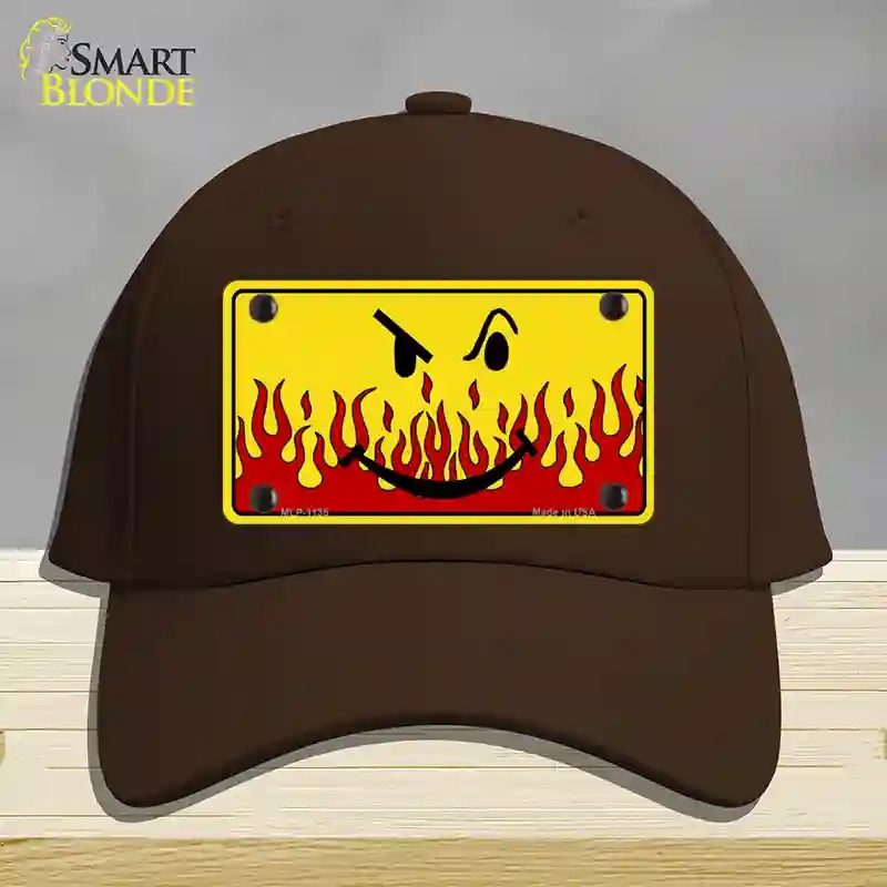 HAT24-MLP-1135 Smiley Flame Novelty License Plate Hat, Cotton - Dark Brown