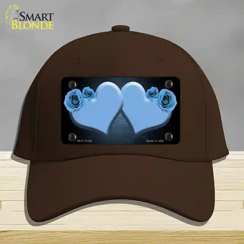 HAT24-MLP-11442 Hearts Over Roses in Light Blue Novelty License Plate Hat, Cotton - Dark Brown