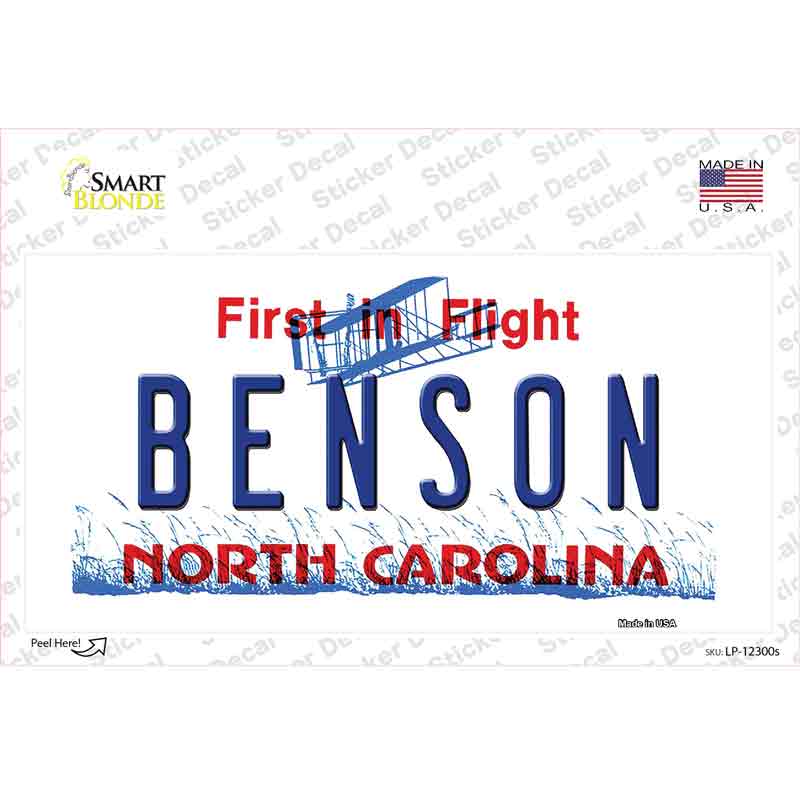 LP-12300s-M North Carolina Benson Novelty Sticker Decal, Medium