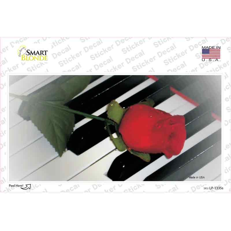 LP-1335s-M Piano Key Red Rose Novelty Sticker Decal, Medium