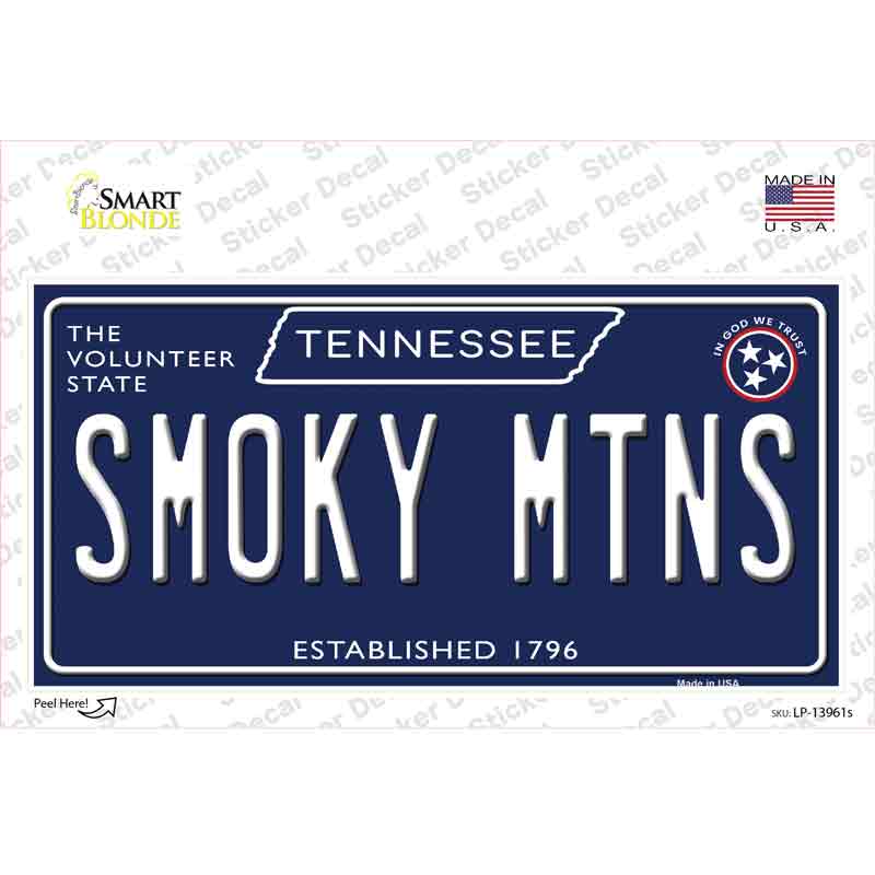 LP-13961s-M Smoky Mtns Tennessee Blue Novelty Sticker Decal, Medium