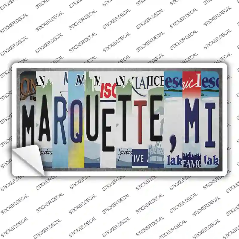 LP-14035s-L Marquette MI Strip Art Novelty Sticker Decal, Large