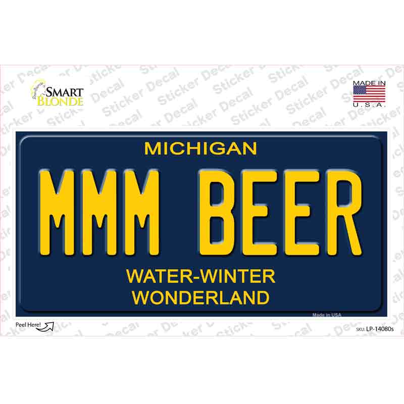 LP-14080s-M Mmm Beer Michigan Blue Novelty Rectangular Sticker Decal, Medium