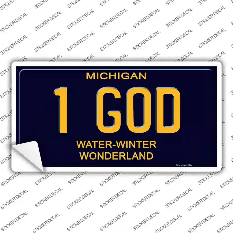 LP-14081s-XL 1 God Michigan Blue Novelty Rectangular Sticker Decal, Extra Large