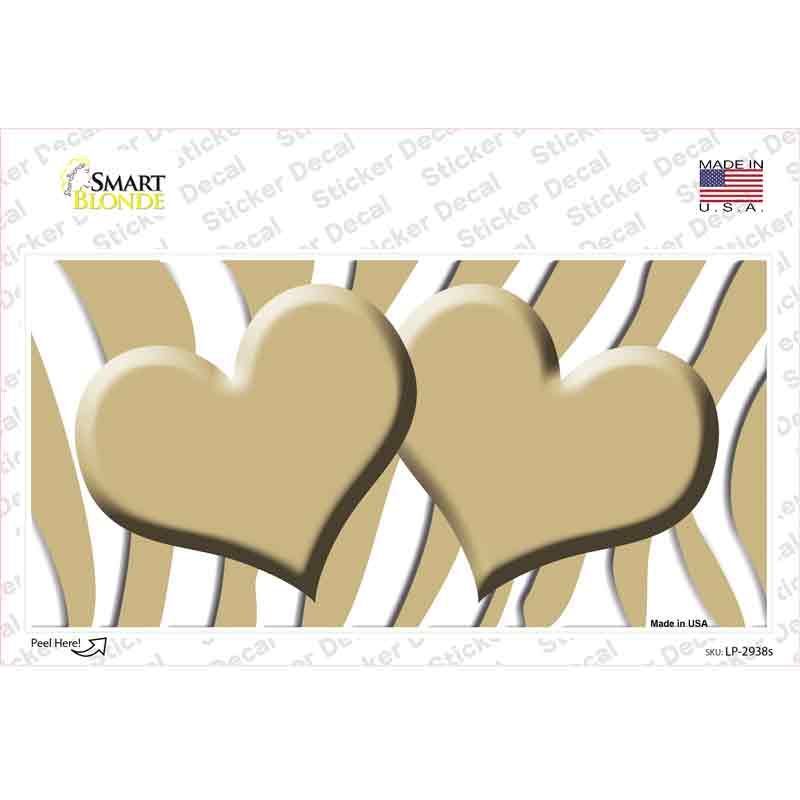 LP-2938s-M Gold White Zebra Centered Hearts Novelty Sticker Decal, Medium
