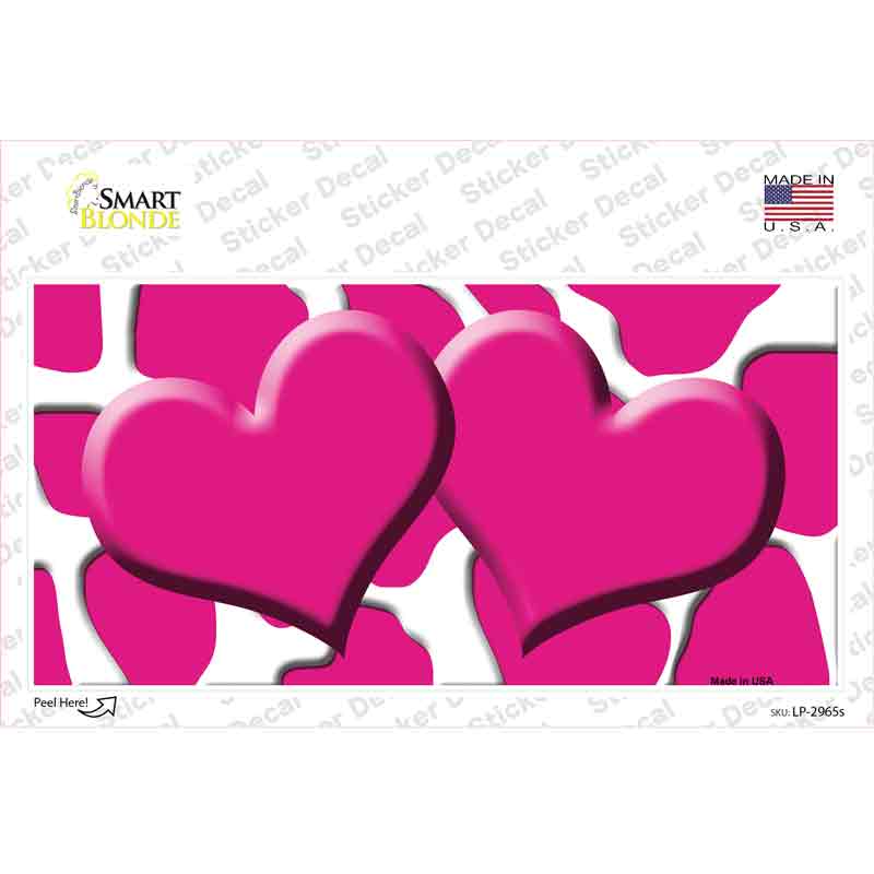 LP-2965s-M Pink White Giraffe Centered Hearts Novelty Sticker Decal, Medium