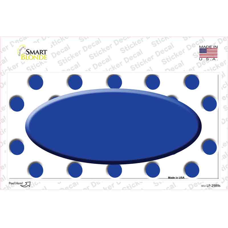 LP-2989s-M Blue White Polka Dot Center Oval Novelty Sticker Decal, Medium