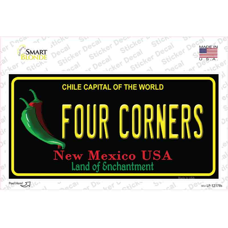 LP-12178s-M Four Corners   Mexico Black Novelty Sticker Decal, Medium