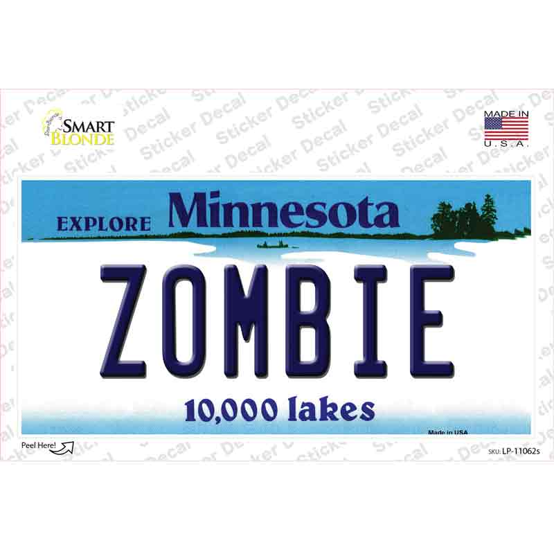 LP-11062s-M Zombie Minnesota State Novelty Sticker Decal, Medium