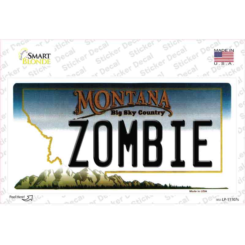 LP-11107s-M Zombie Montana State Novelty Sticker Decal, Medium