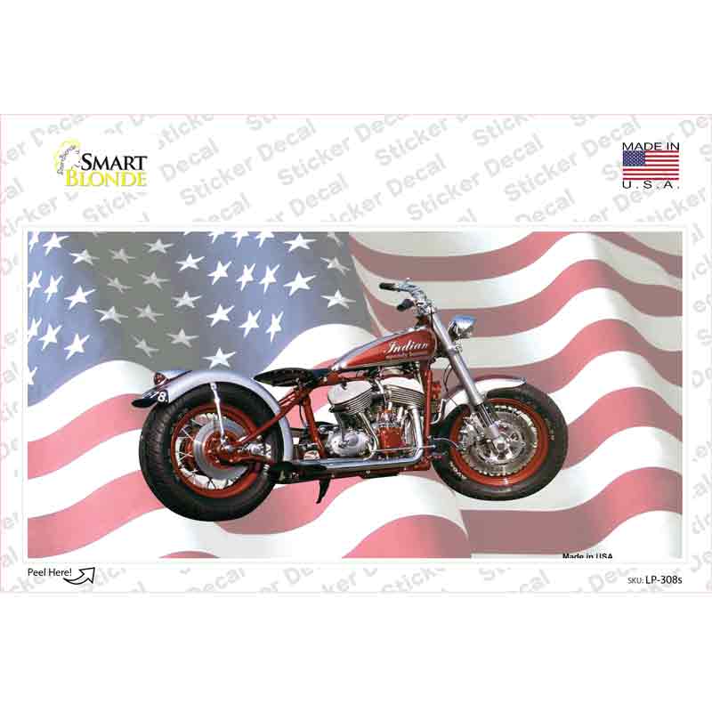 LP-308s-M Indian Motorcycle American Flag Novelty Sticker Decal, Medium
