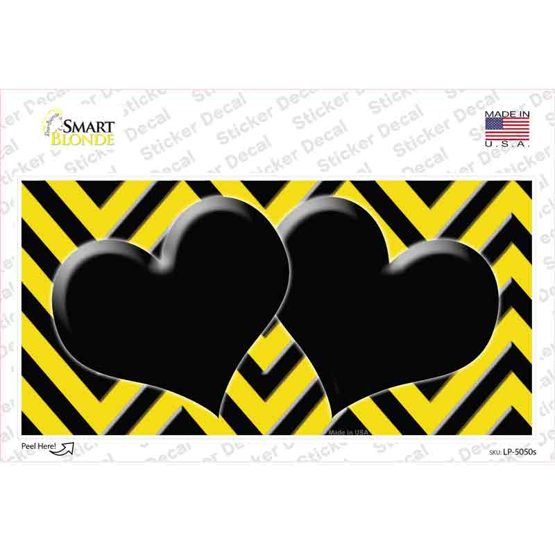 LP-5050s-M Yellow Black Chevon Hearts Novelty Sticker Decal, Medium