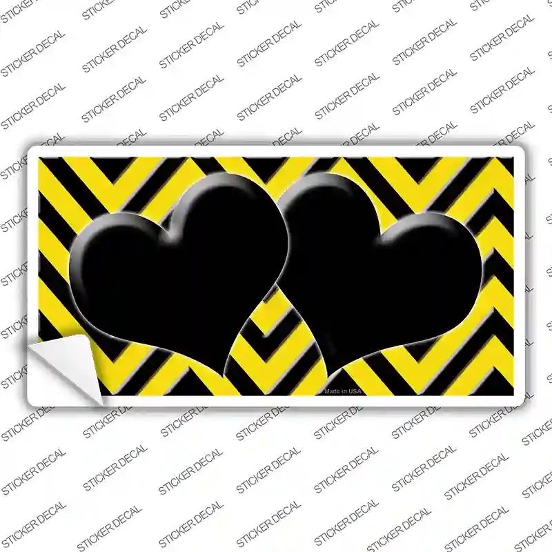 LP-5050s-S Yellow Black Chevon Hearts Novelty Sticker Decal, Small