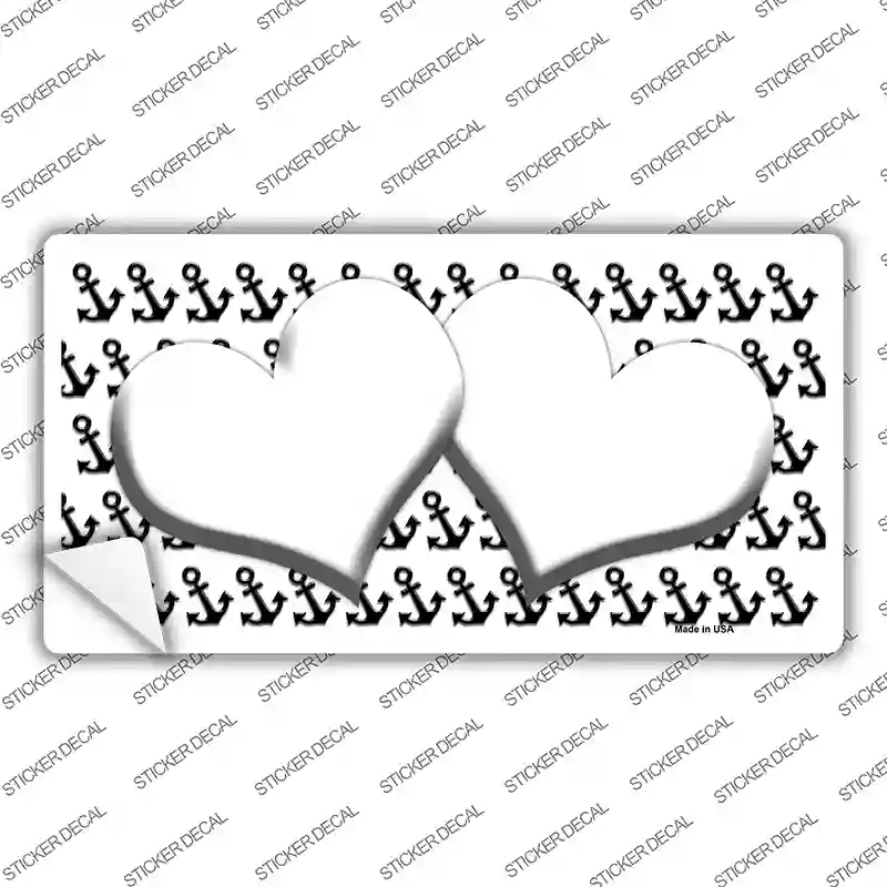 LP-5298s-S White Black Anchor Heart Center Novelty Sticker Decal, Small