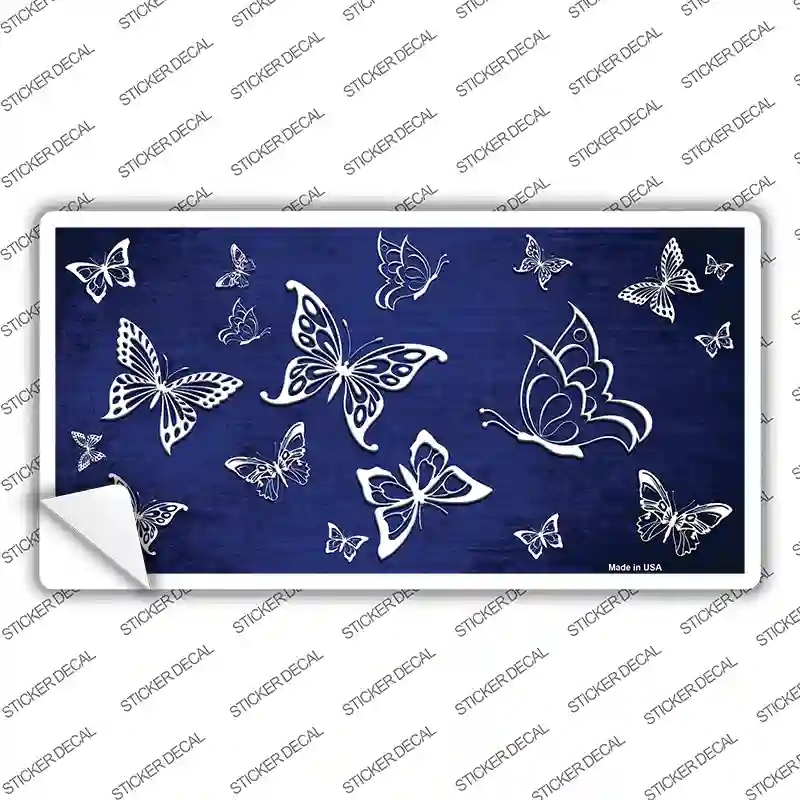 LP-7650s-S Blue White Butterfly Oil Rubbed Novelty Sticker Decal, Small