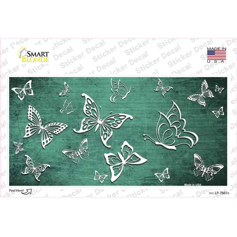 LP-7661s-M Mint White Butterfly Oil Rubbed Novelty Sticker Decal, Medium