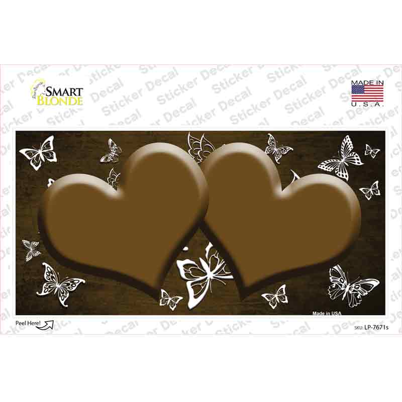 LP-7671s-M Brown White Hearts Butterfly Oil Rubbed Novelty Sticker Decal, Medium