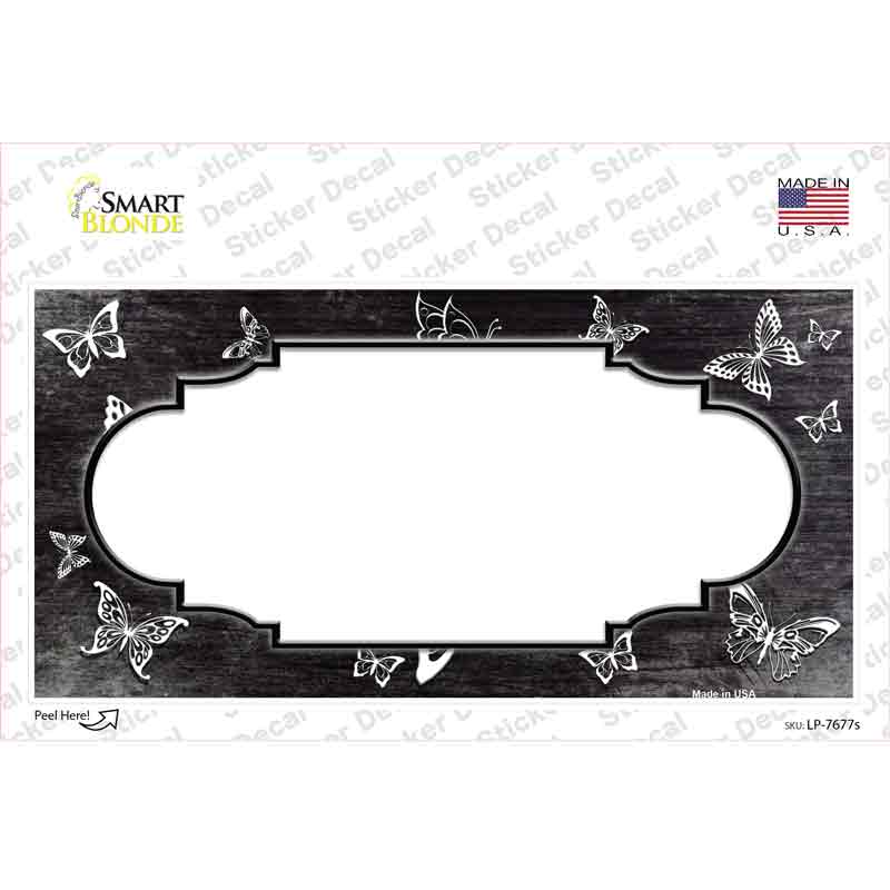 LP-7677s-M Black White Scallop Butterfly Oil Rubbed Novelty Sticker Decal, Medium