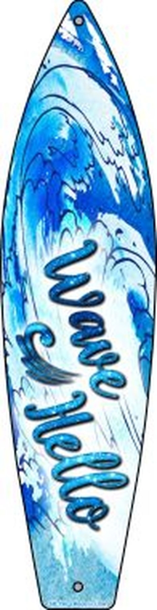 SB-196 17 x 4.5 in. Wave Hello Novelty Metal Surfboard Sign