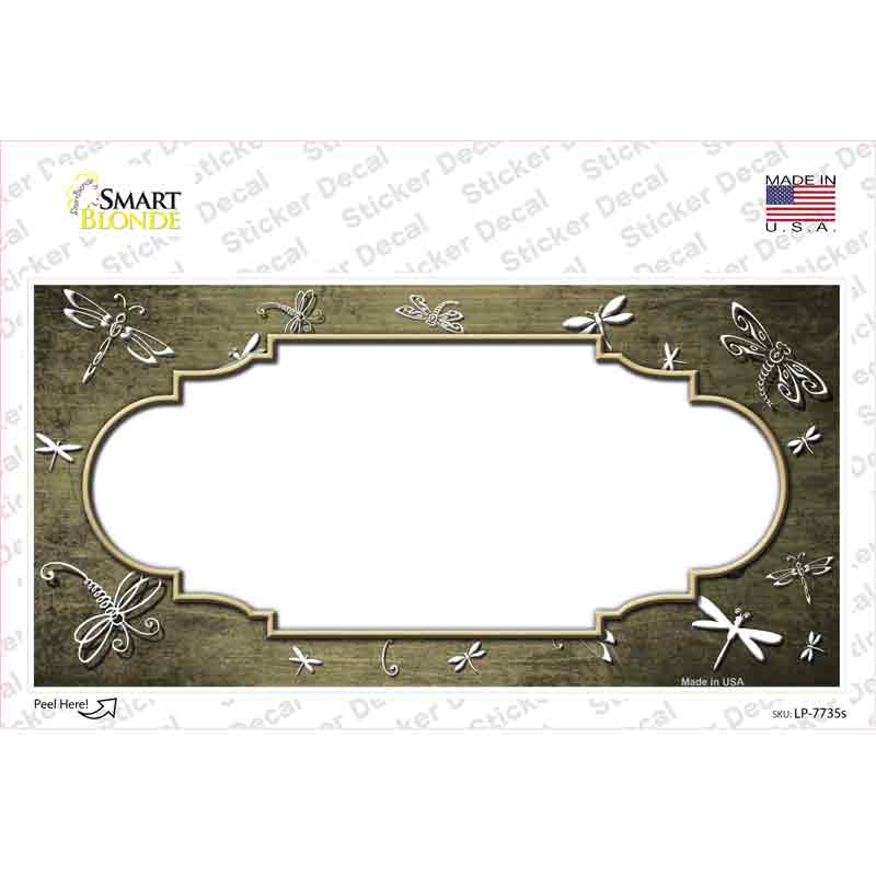 LP-7735s-M Gold White Dragonfly Scallop Oil Rubbed Novelty Sticker Decal, Medium