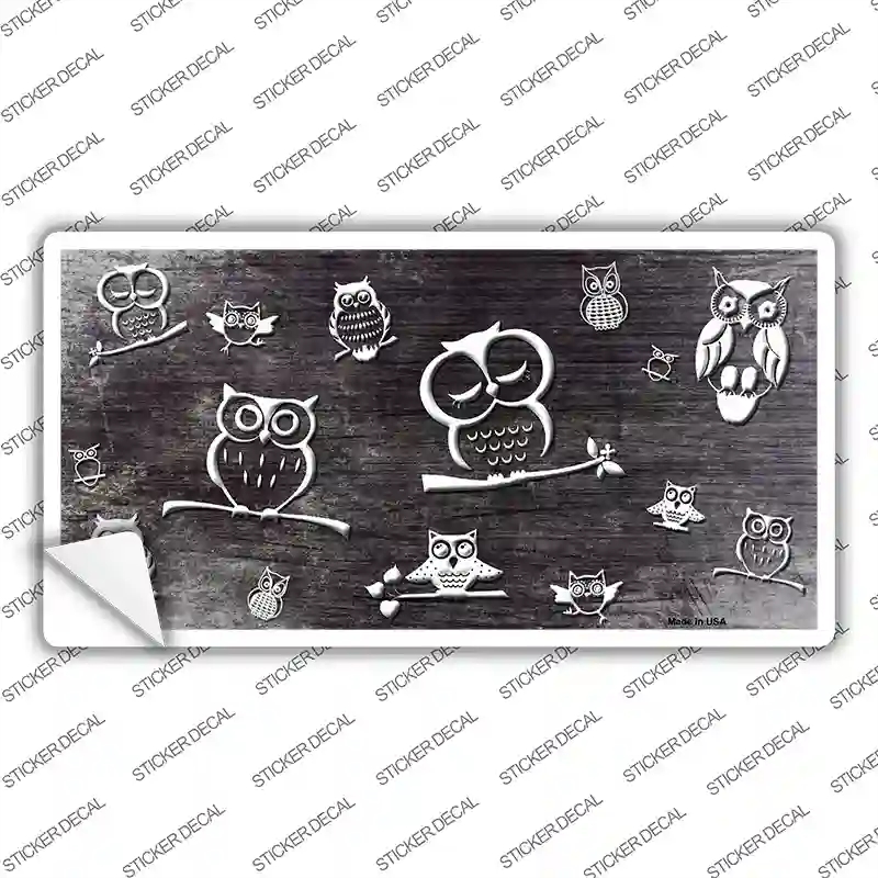 LP-7737s-S Black White Owl Oil Rubbed Novelty Sticker Decal, Small