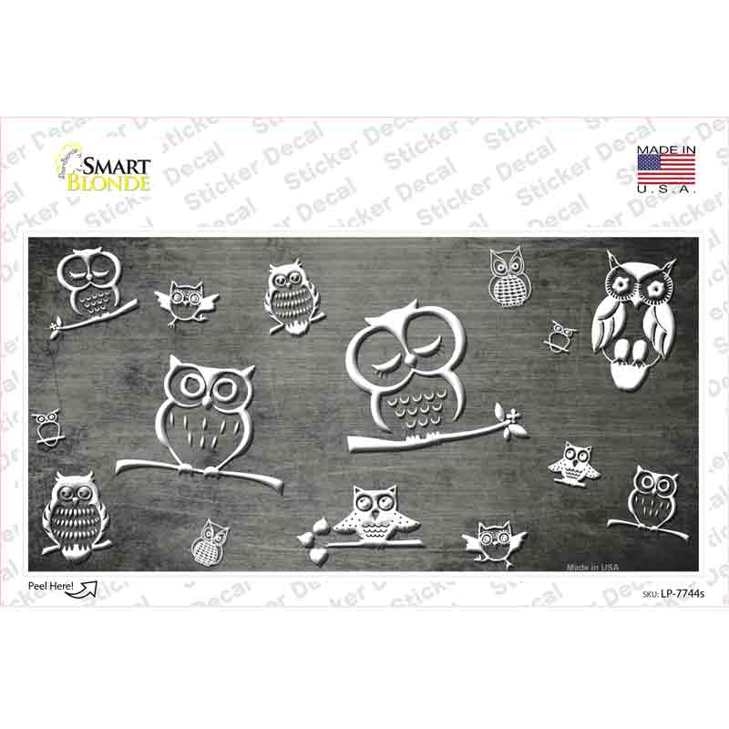 LP-7744s-M Gray White Owl Oil Rubbed Novelty Sticker Decal, Medium